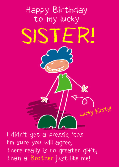 Funny Sister Birthday Poems
 Funny Sister Birthday Personalised Cards
