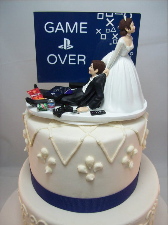 Funny Wedding Cakes
 GAME OVER PlayStation Funny Wedding Cake Topper Video Game