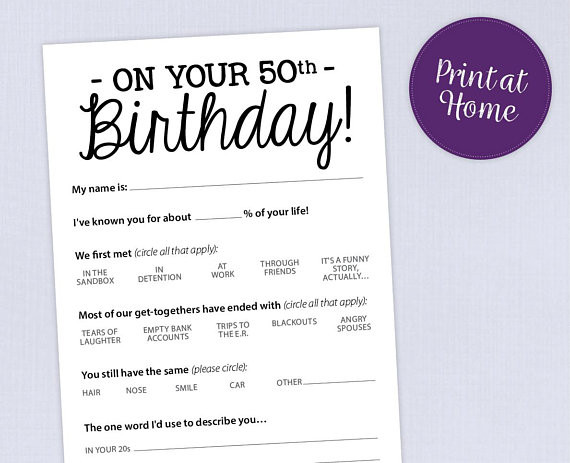 Games For 50th Birthday Party
 50th Birthday Party Game Card Funny Milestone Printable PDF