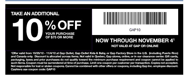 Gap Kids Gift Cards
 Gap Outlet Save f Your Purchase of $75 or More