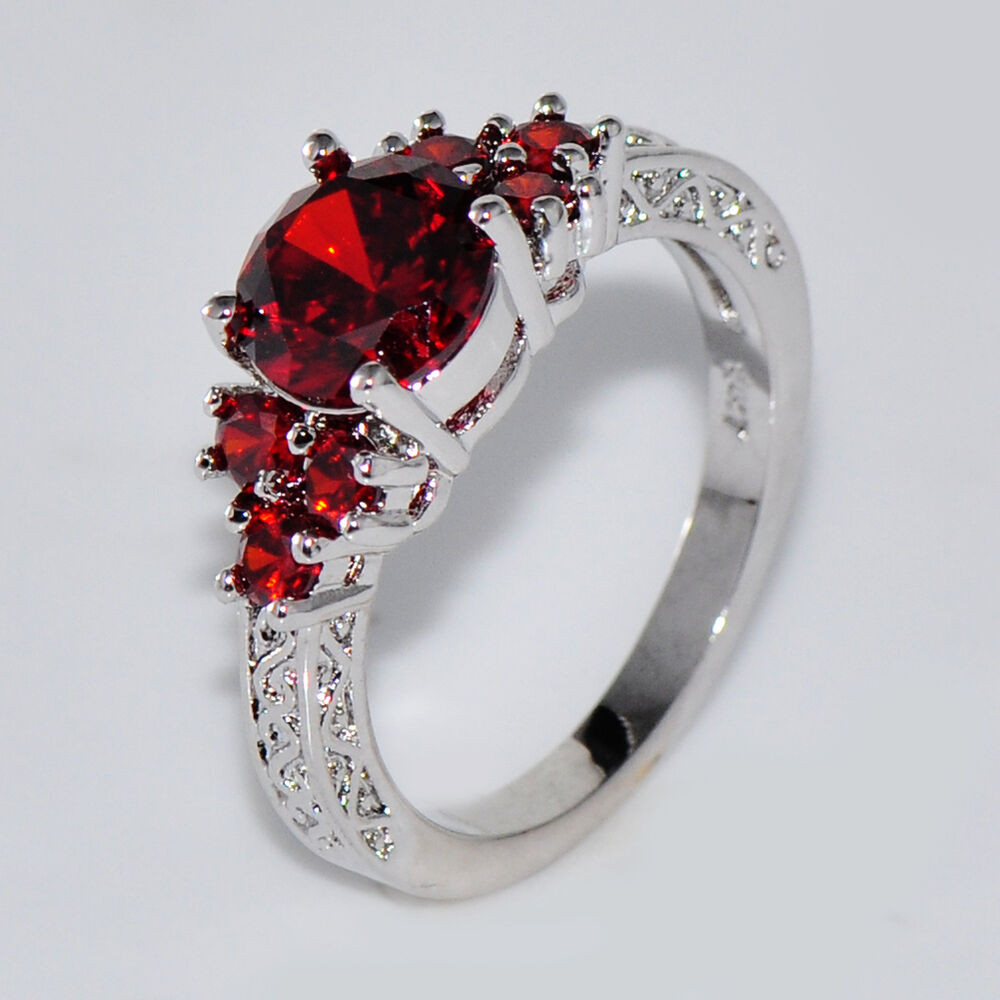 Garnet Wedding Rings
 Size 6 11 Ruby Engagement Ring Red Garnet 10KT White Gold