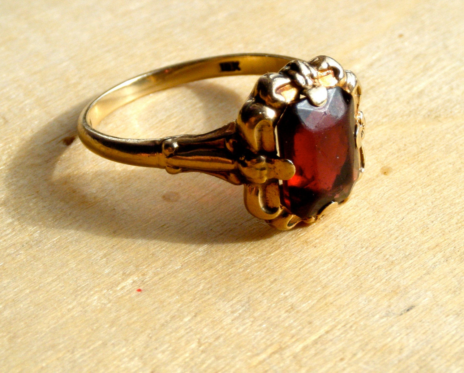 Garnet Wedding Rings
 10k Solid Gold GARNET Ring Vintage Victorian wedding by SPRADY