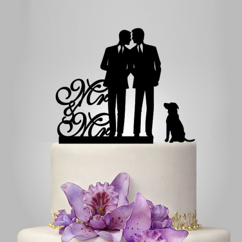 Gay Cake Toppers For Wedding Cakes
 Gay Wedding Cake topper with dog uniqueMr and Mr cake