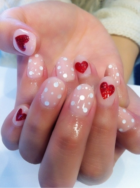Gel Nail Designs For Valentines
 Polka Dots And Heart Nail Art s and
