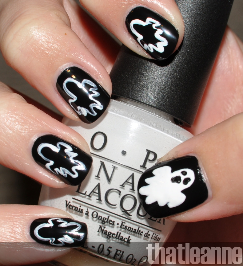 Ghost Nail Designs
 thatleanne Glow in the dark ghost nail art for Halloween