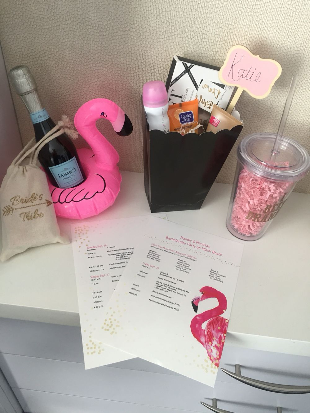 Gift Bag Ideas For Bachelorette Party
 Flamingo bachelorette party t bags