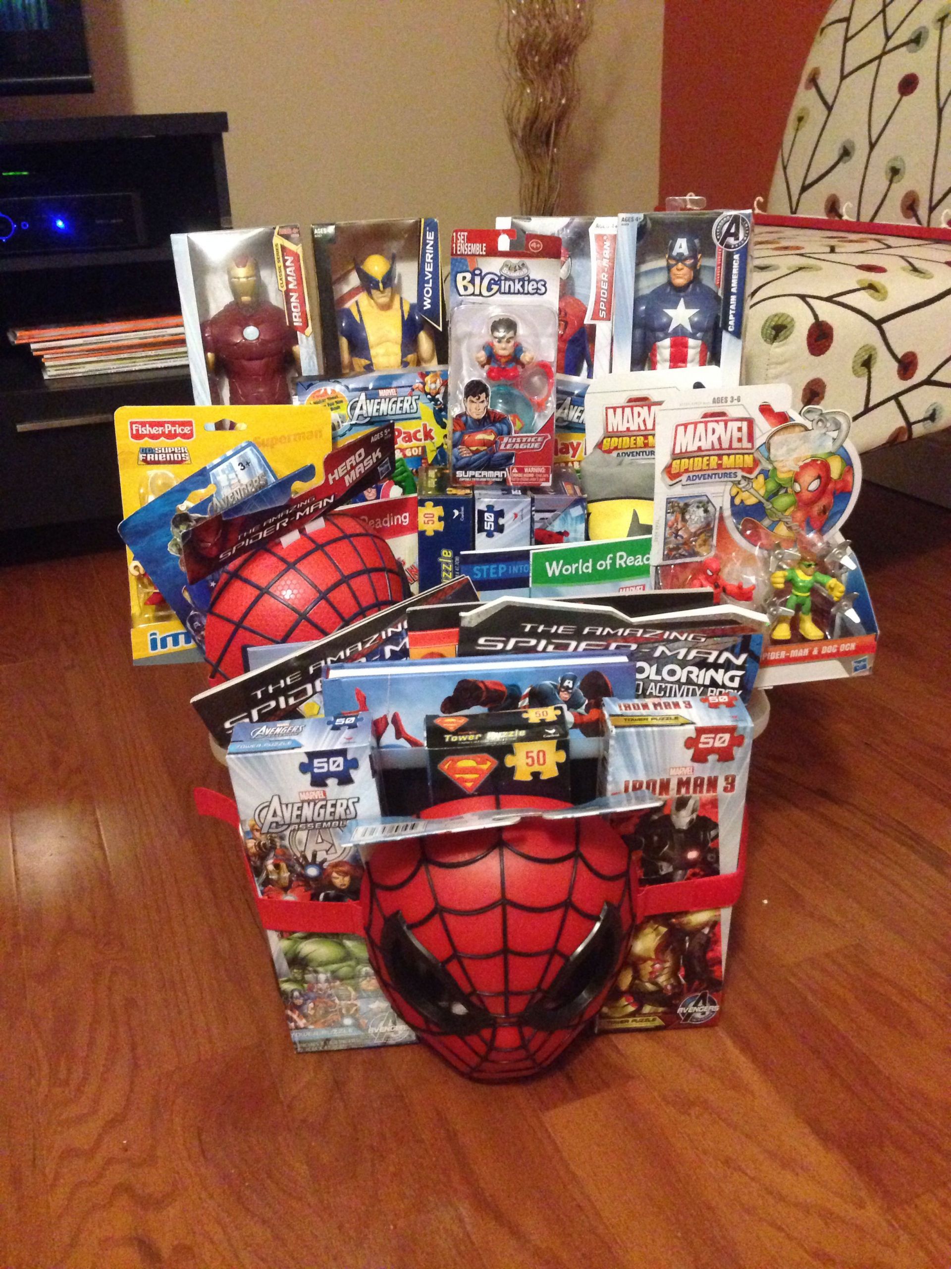 Gift Basket Theme Ideas For Silent Auction
 Silent auction superhero basket could include figures