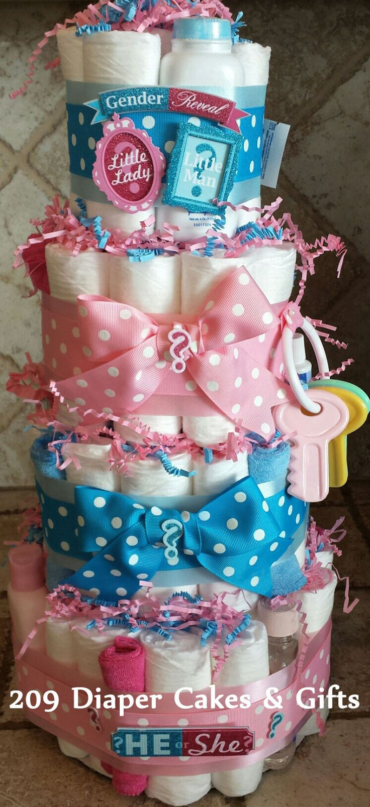 Gift Ideas For Gender Reveal Party
 4 Tier Pink & Blue Gender Reveal Diaper Cake by 209 Diaper