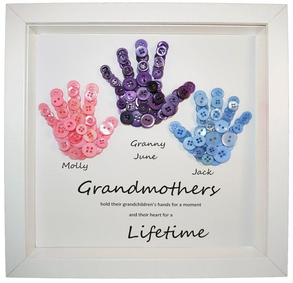 Gift Ideas For Grandmothers Birthday
 Grandmother Gift Button Art Button Handprints Mother s