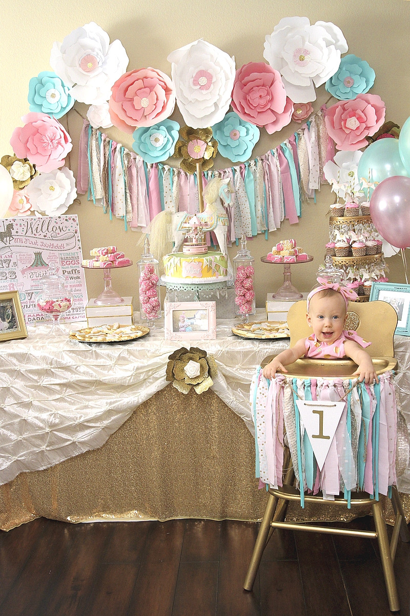 Girl 1St Birthday Party Ideas
 A Pink & Gold Carousel 1st Birthday Party Party Ideas