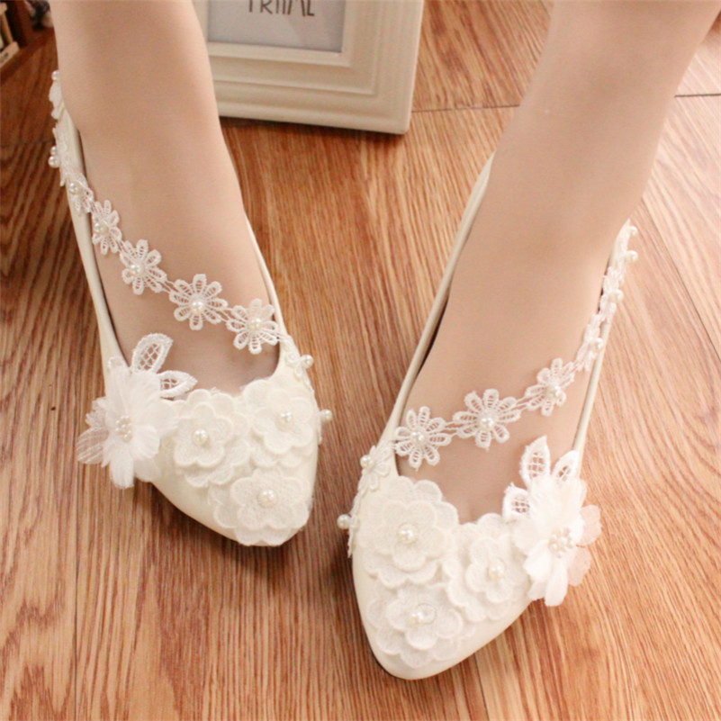 Girls Wedding Dress Shoes
 Full sizes Girls Bridesmaid Ivory White lace wedding flats