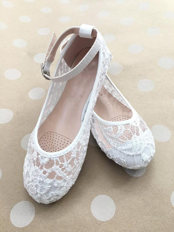 Girls Wedding Dress Shoes
 GIRLS SHOES Flower Girl Shoes White Lace Ballet Flats by