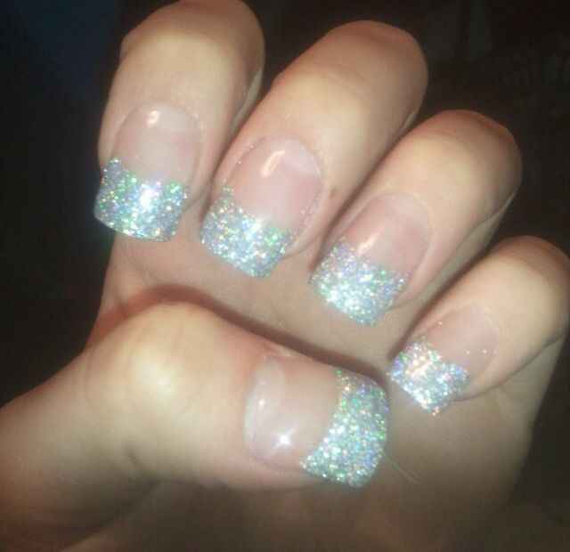 Glitter French Tip Acrylic Nails
 Silver glitter French tip acrylic nails Nails