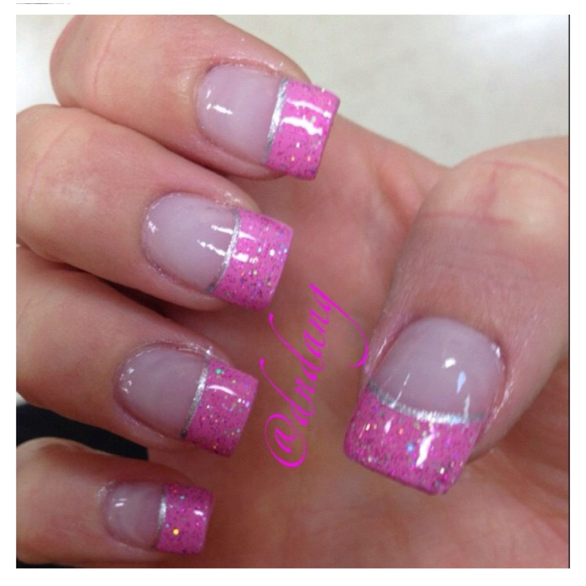 Glitter French Tip Acrylic Nails
 Pink and glitter French tip Nails in 2019