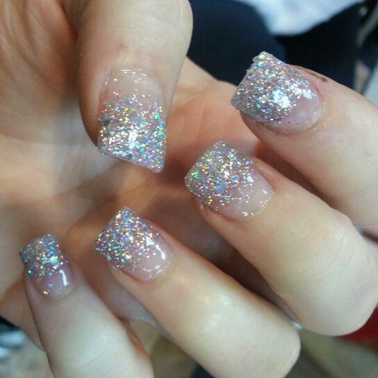 Glitter French Tip Acrylic Nails
 Silver Glitter French Tip Acrylic Nails