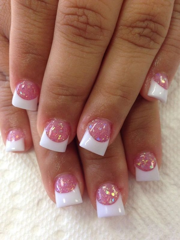 Glitter French Tip Acrylic Nails
 50 Cute Pink Nail Art Designs for Beginners 2015