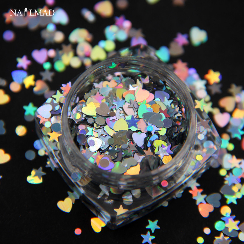 Glitter Mixes For Nails
 3ml box Holo Nail Glitter Mixes Heart Round Star Nail