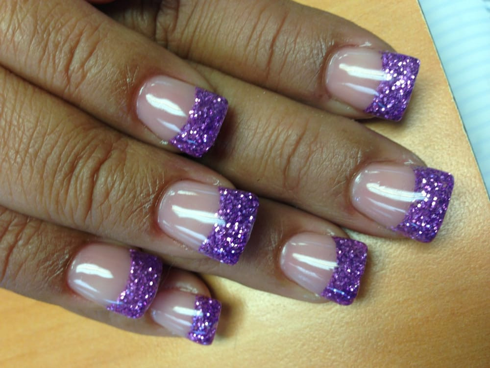 Glitter Purple Nails
 Acrylic nails with purple glitter tip by Lee Yelp
