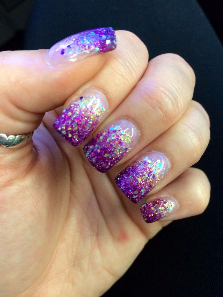 Glitter Purple Nails
 Nails Pink purple glitter fade love my nail guy