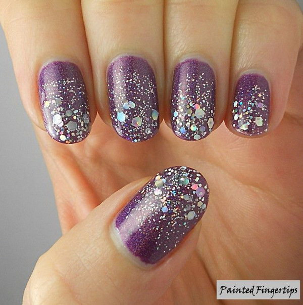 Glitter Purple Nails
 65 Purple And Silver Nail Art Design Ideas