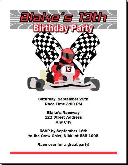 Go Kart Birthday Party
 Go Kart Racer Birthday Party Invitation