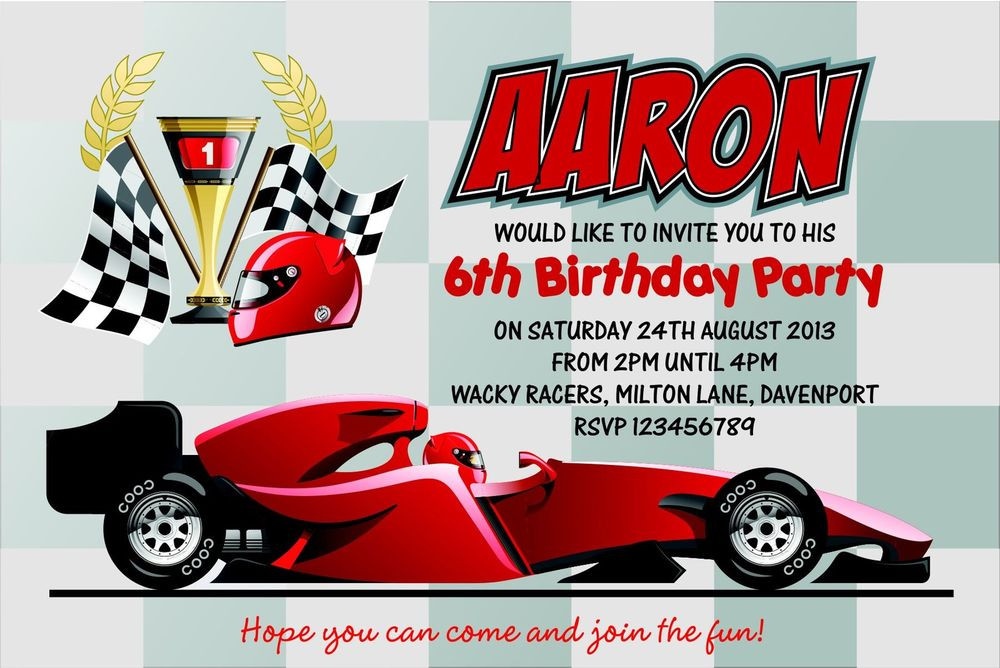 Go Kart Birthday Party
 Personalised Birthday Invitations Racing Car Go Kart Party