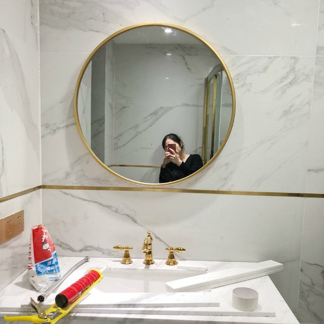 Gold Frame Bathroom Mirror
 European gold round bathroom mirror makeup mirror bathroom