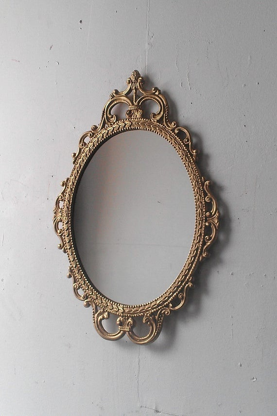 Gold Frame Bathroom Mirror
 Gold Mirror in Vintage Oval Frame Small Bathroom Wall Mirror