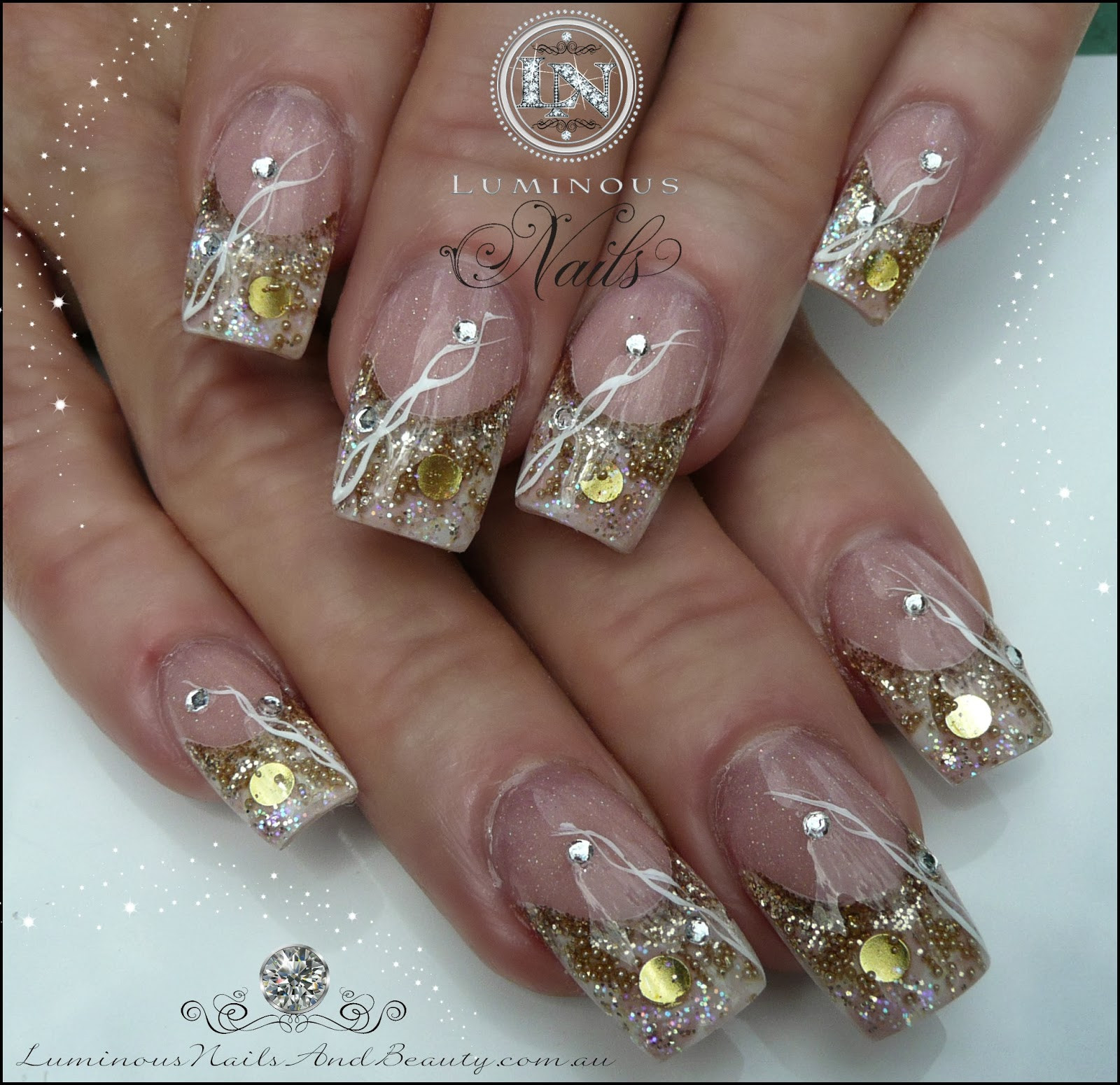 Gold Glitter Acrylic Nails
 Luminous Nails November 2013
