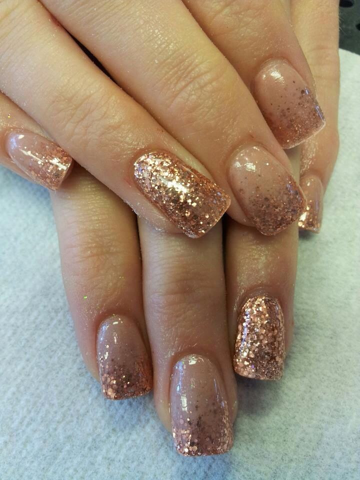Gold Nail Designs For Acrylic Nails
 Rose gold copper accent nail acrylic glitter fade in