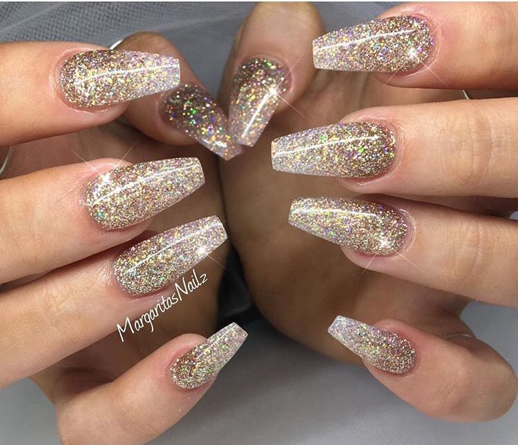 Gold Nail Designs For Acrylic Nails
 Gold glitter ombre nails in 2019