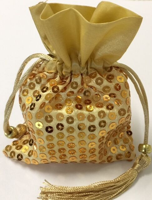 Gold Wedding Favors
 12 Gold Sequin Satin Favor Bags Wedding Birthday Party