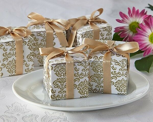 Gold Wedding Favors
 24 Classic Damask White and Gold Wedding Favor Boxes
