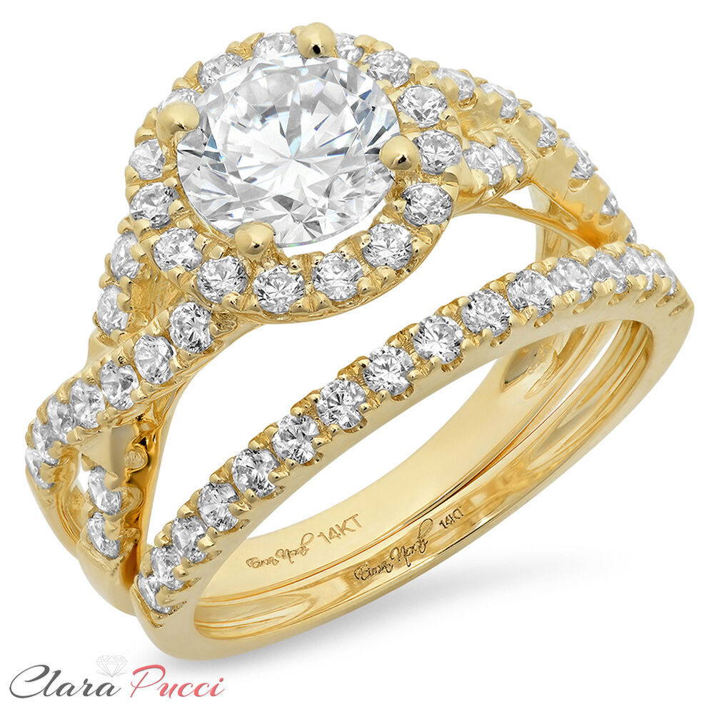 Gold Wedding Ring Sets
 2 25CT Round Engagement Ring band set Diamond Simulant 14k