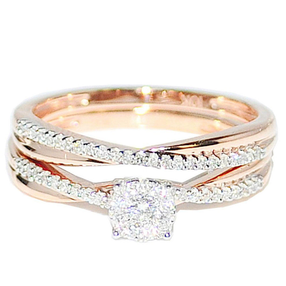 Gold Wedding Ring Sets
 1 4cttw Diamond Bridal Set 10K Rose Gold Engagement Ring