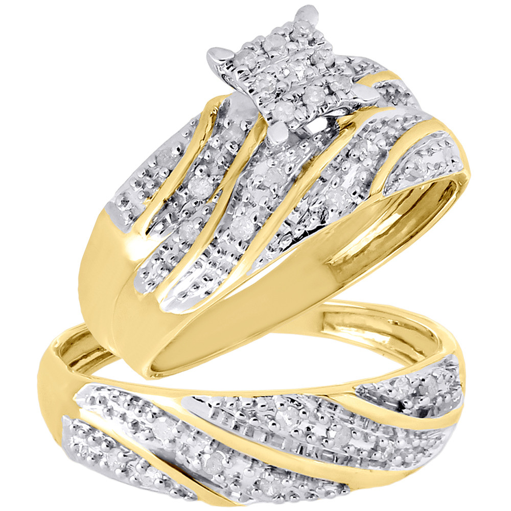 Gold Wedding Ring Sets
 10K Yellow Gold Diamond Trio Set Matching Engagement Ring