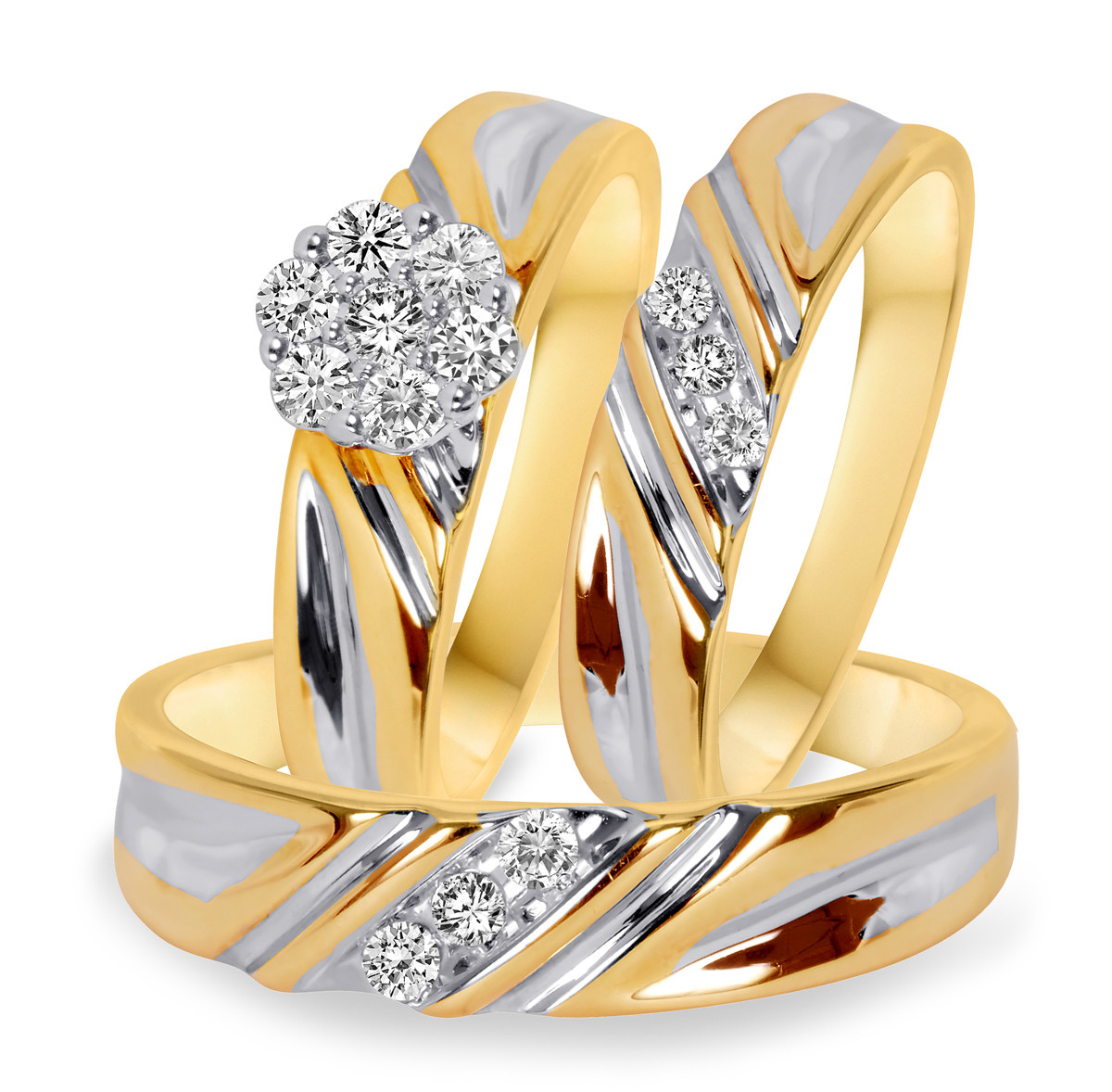 Gold Wedding Ring Sets
 3 8 Carat T W Diamond Trio Matching Wedding Ring Set 10K