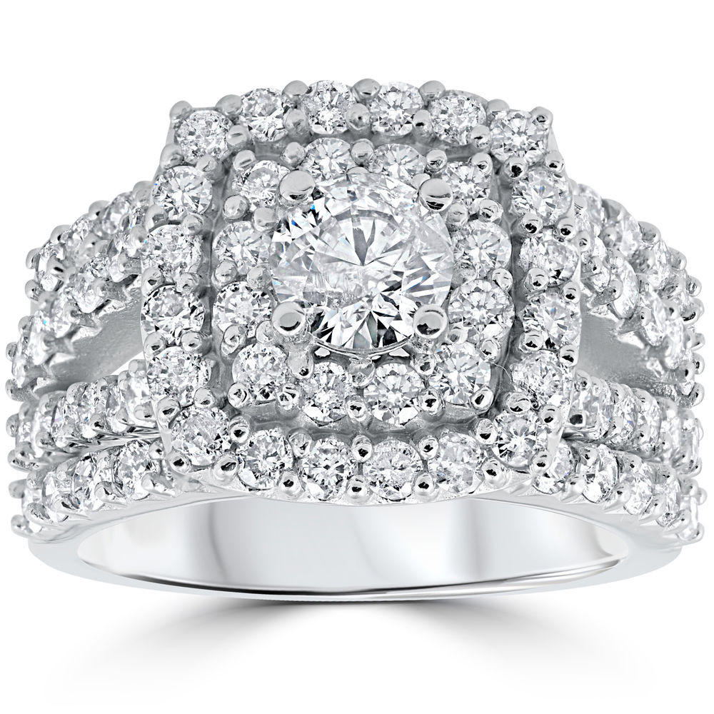 Gold Wedding Ring Sets
 3 ct Diamond Engagement Wedding Double Cushion Halo Trio