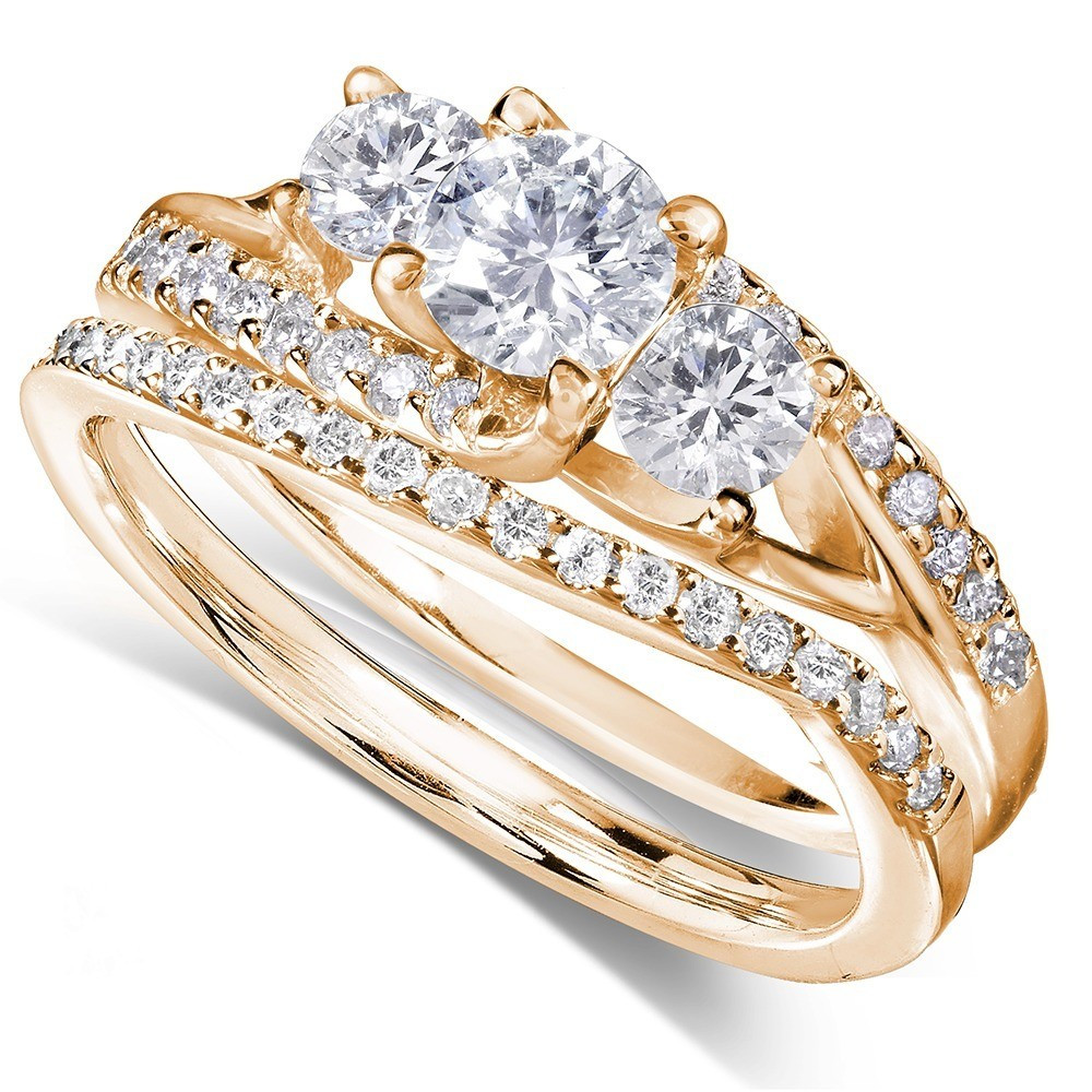 Gold Wedding Ring Sets
 GIA Certified 1 Carat Trilogy Round Diamond Wedding Ring