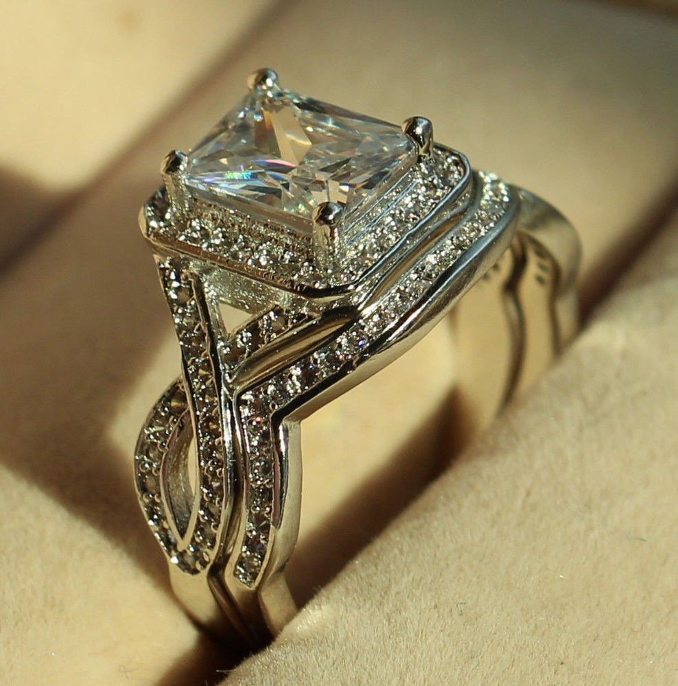 Gold Wedding Ring Sets
 Princess Cut Diamonique Cz White Gold Filled Engagement