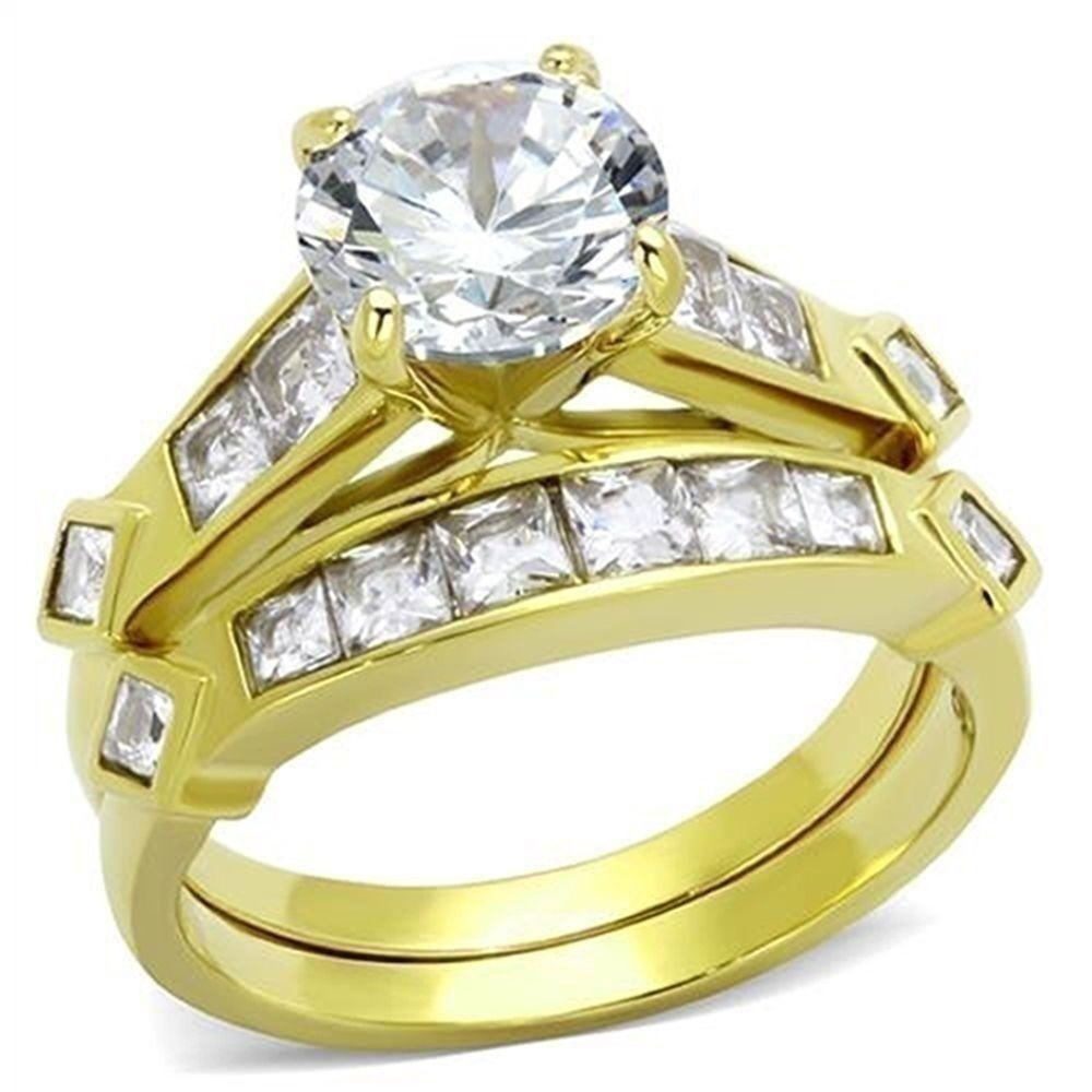 Gold Wedding Ring Sets
 Women s 3 15 CT Round CZ 14K Gold Plated Bridal Engagement