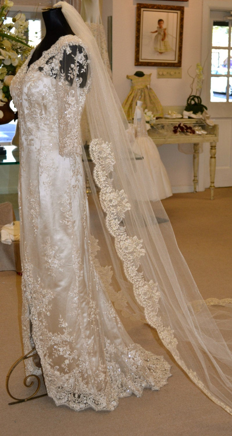 Gold Wedding Veil
 Gold Lace Mantilla Veil Cathedral Length by CouturesbyLaura
