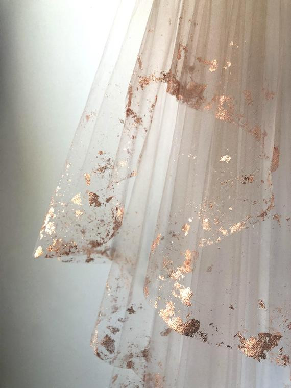 Gold Wedding Veil
 ROSE GOLD Metallic Flaked Bridal Veil Hera by Cleo and