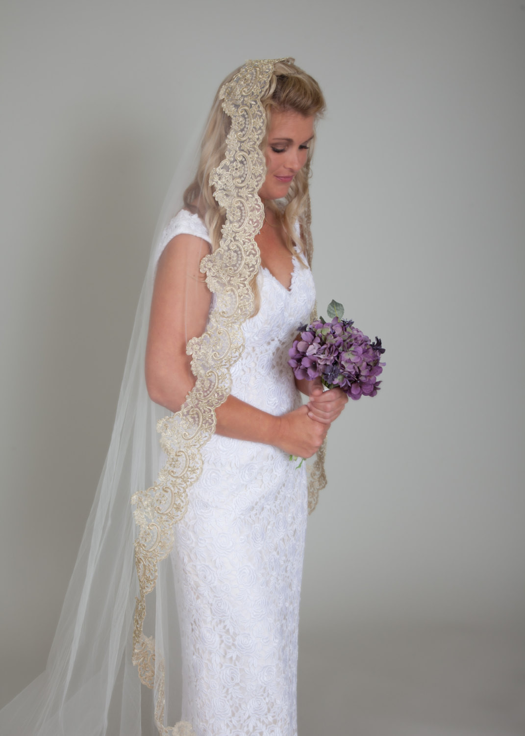 Gold Wedding Veil
 Gold Mantilla Lace Wedding Veil by BlancaVeils on Etsy