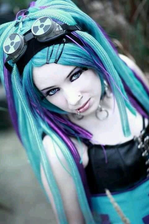 Goth Girl Hairstyles
 bright turquoise blue with purple accents