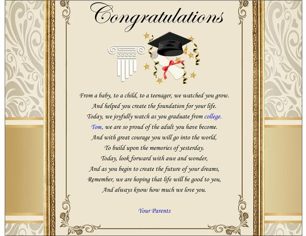 Graduation Gift Ideas From Parents
 Congratulation College School Graduation Gift Graduate