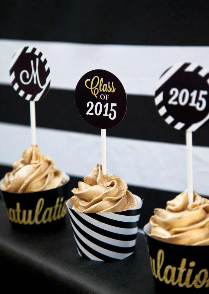 Graduation Party Cupcake Ideas
 Black and Gold Graduation Cupcake Toppers & Cupcake
