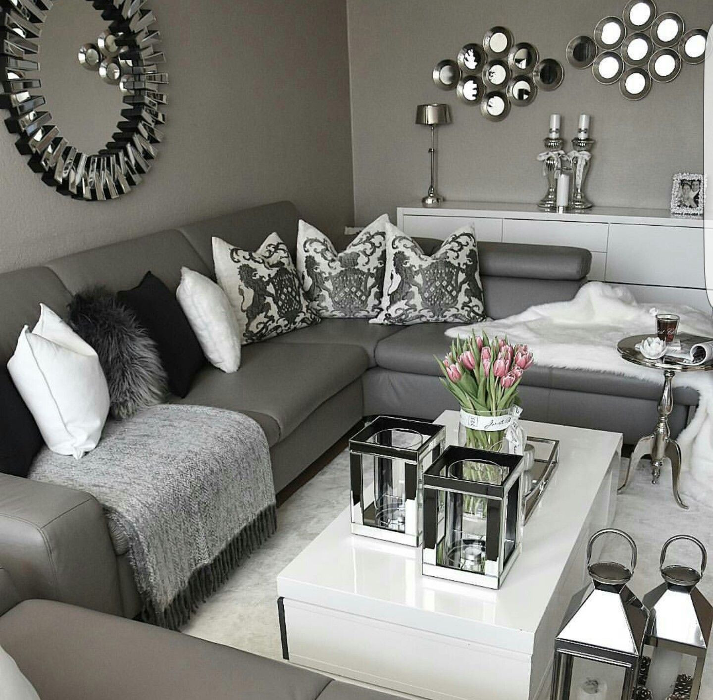 Gray Sofa Living Room Decor
 enticemedear ♔ ♡ POSH HOME in 2019