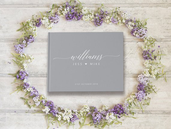 Gray Wedding Guest Book
 Gray And White Wedding Guest Book Personalized Name And