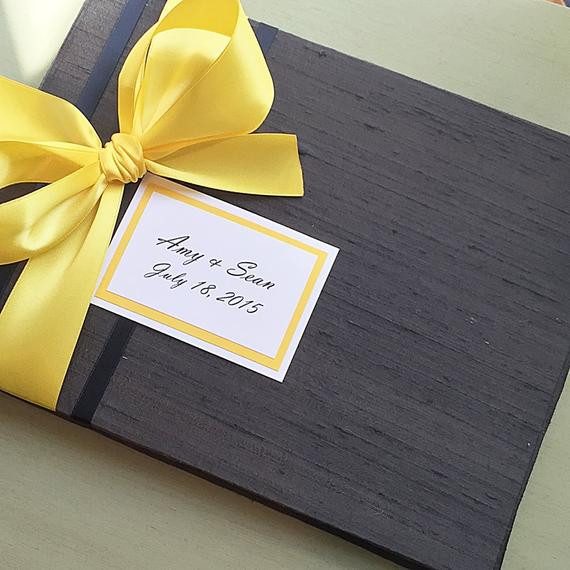 Gray Wedding Guest Book
 Grey Bright Yellow and Black Wedding Guest Book by